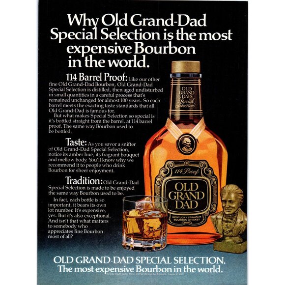 1981 Old Grand Dad 114 Proof Bourbon Vintage Print Ad Bar Room 80s Wall Art - Picture 1 of 2